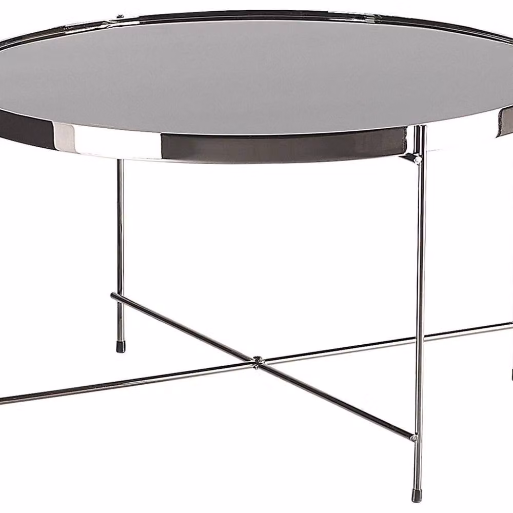 Wyld and Coco Round Coffee Table with Black Glossy Glass Top and Silver Metal Legs, Diameter: 63 cm – 2