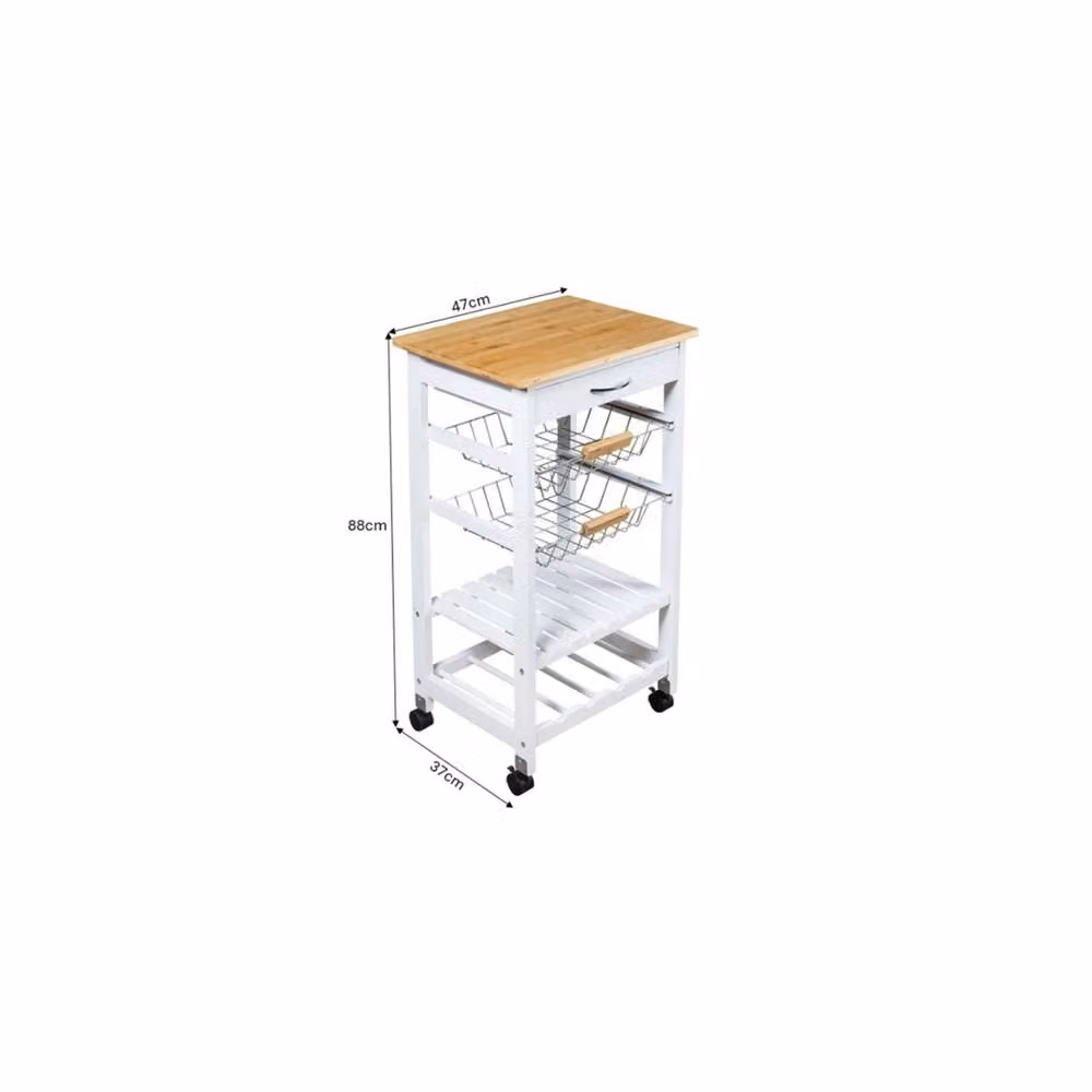 SPETLEK 5 Tier Kitchen Trolley with 1 Drawer and 2 Baskets in White – 2