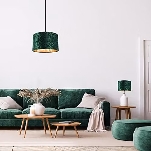 Happy Homewares Modern Green Crushed Velvet Circular Drum Lampshade with Copper Inner, Diameter: 25.4 cm – 2