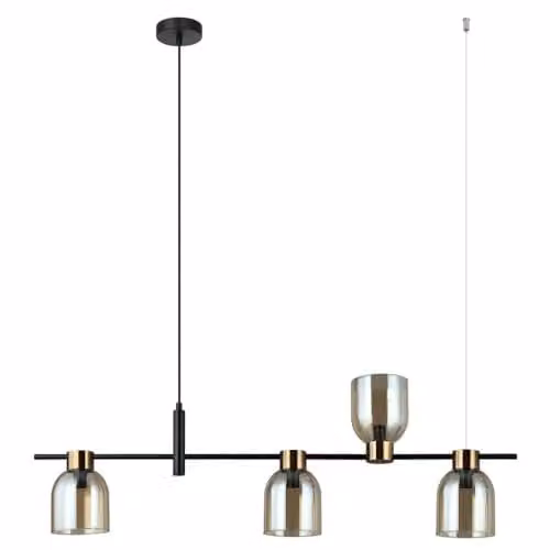 Netlighting Servio Modern Black Bar Pendant Ceiling Light with Transparent Glass and E14 Socket