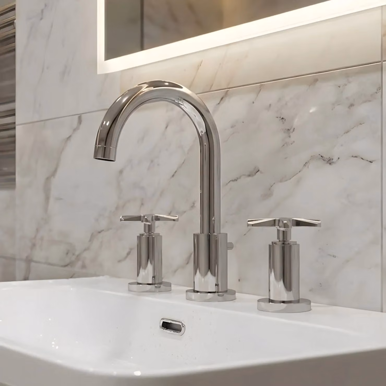 Balterley Connect 3 Tap Hole Deck Mounted Basin Mixer Tap with Pop Up Waste, Chrome/Silver – 2