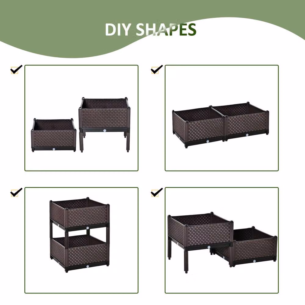 Matteo Set of 2 Self-Watering Raised Garden Planter Boxes in Brown – 4