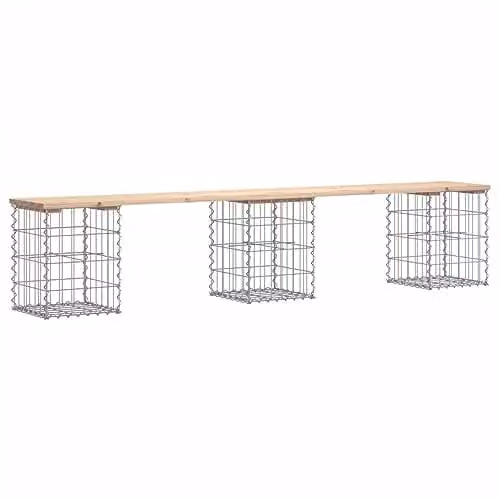vidaXL Gabion Design Garden Bench in Brown Solid Pine Wood W/D/H: 203 x 31 x 42 cm