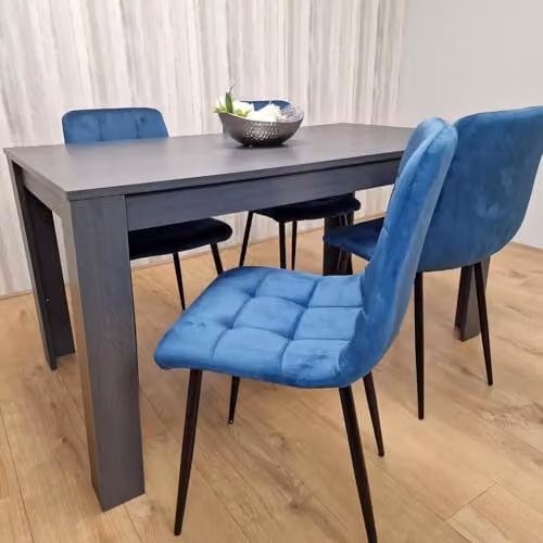 KOSY KOALA Modern 4 Seater Dining Table and Chairs Set with Blue Velvet Padded Seats and Dark Grey Rectangular Table, W/D/H: 117 x 77 x 75 cm – 2