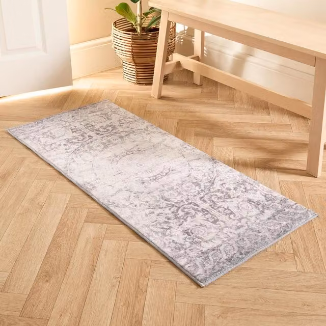 OHS Vintage Washed Soft Rectangular Flat Weave Rug, Grey, Width: 50 cm