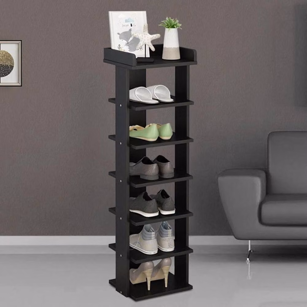 KORVIXA 7 Tier Corner Wooden Shoe Rack Storage Shelf in Black, W/D/H: 100 x 100 x 100 cm – 4