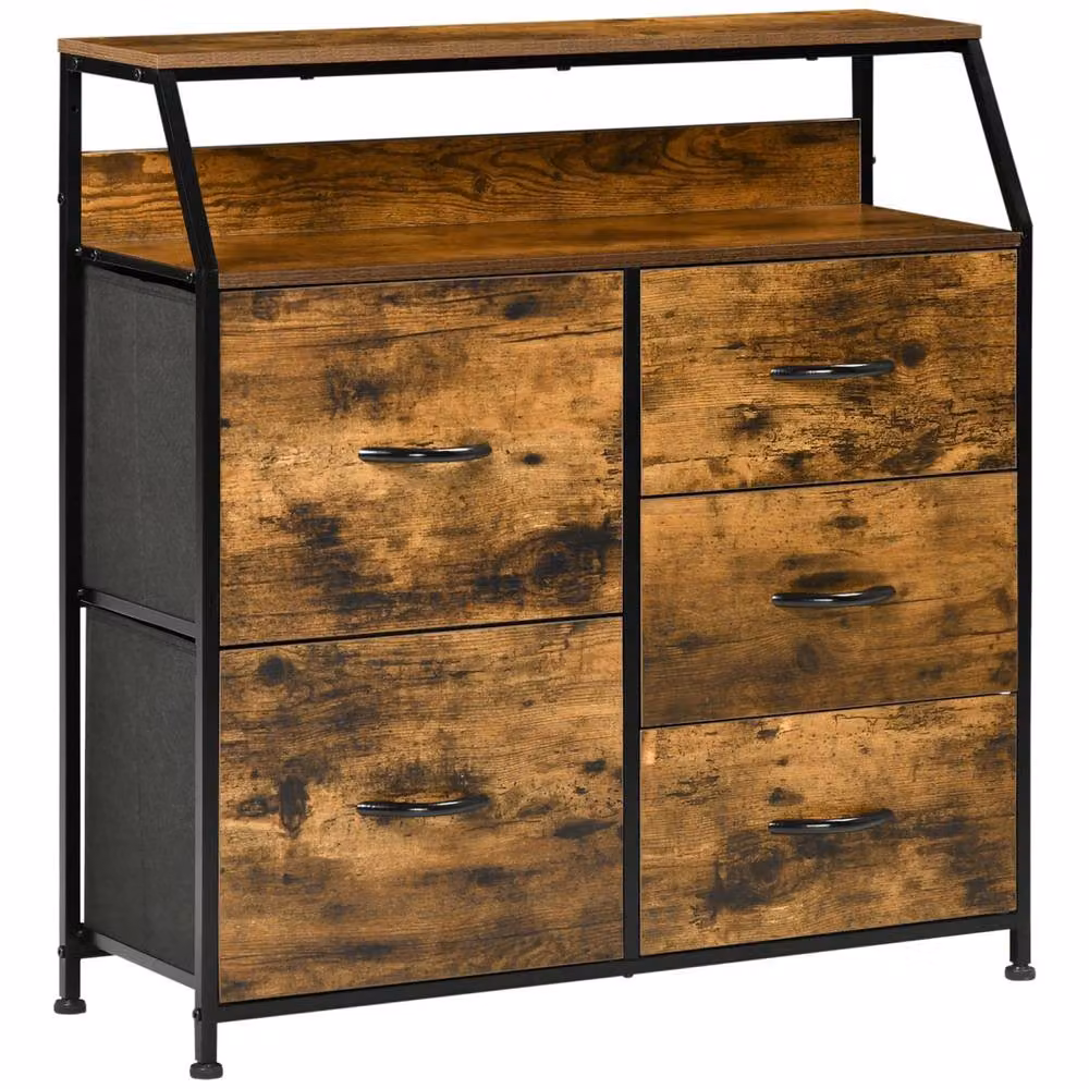 Wyld Haus Rasozi 5 Drawer Industrial Storage Chest in Rustic Brown and Black – 2