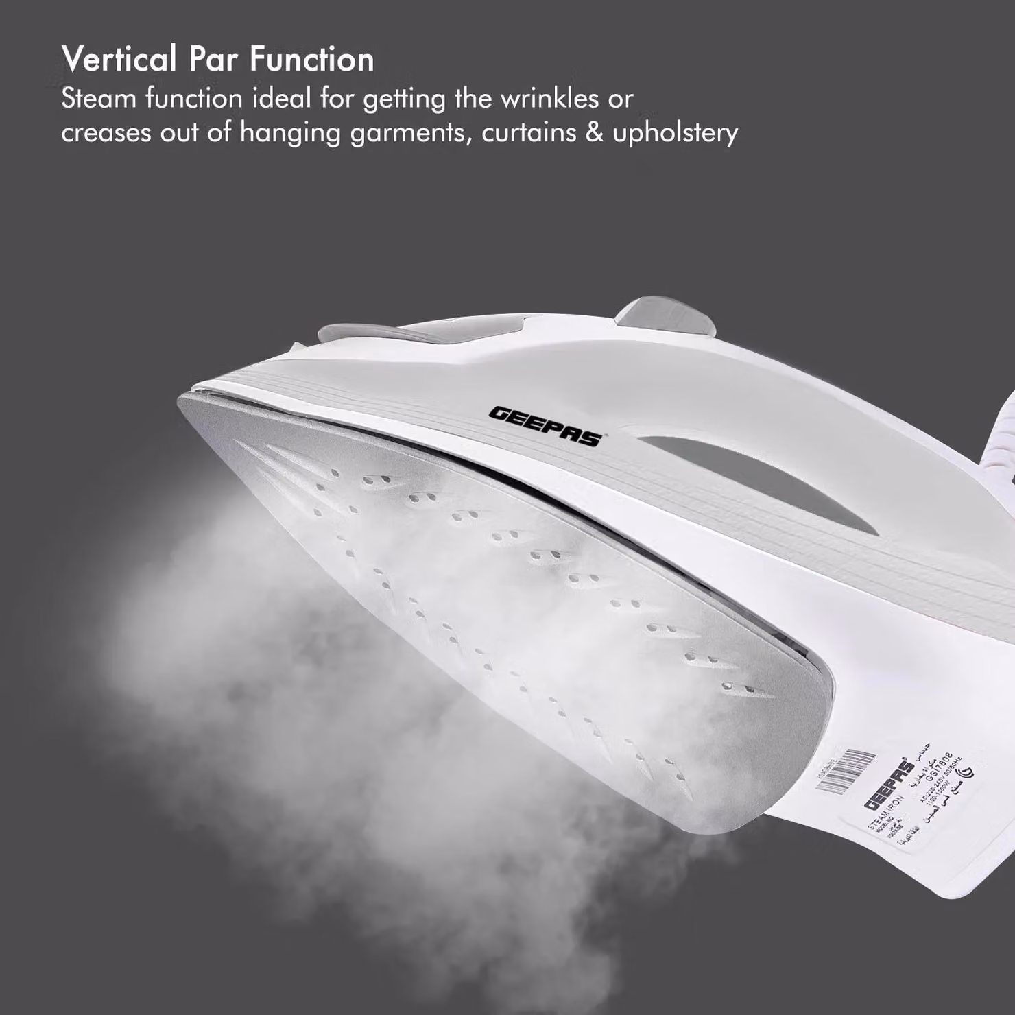 Geepas Steam Iron with Non-Stick Soleplate and Vertical Steam in White – 2