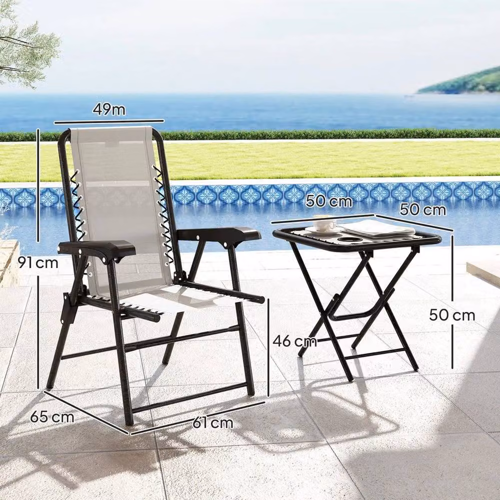 Kelvenix 3 Piece Folding Garden Bistro Set with Cup Holders in Black – 2