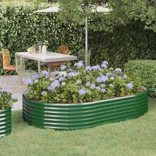 Berkfield Home Garden Green Powder-coated Steel Raised Bed W/D/H: 214 x 140 x 36 cm – 1