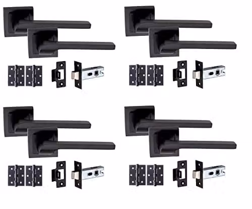 Golden Grace Sigma Door Handle Latch Set in Matt Black, 4 Sets