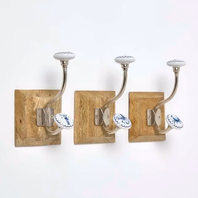 Homescapes Set of 3 Sea Animal Wall Mounted Coat Hooks in Blue, White and Brown