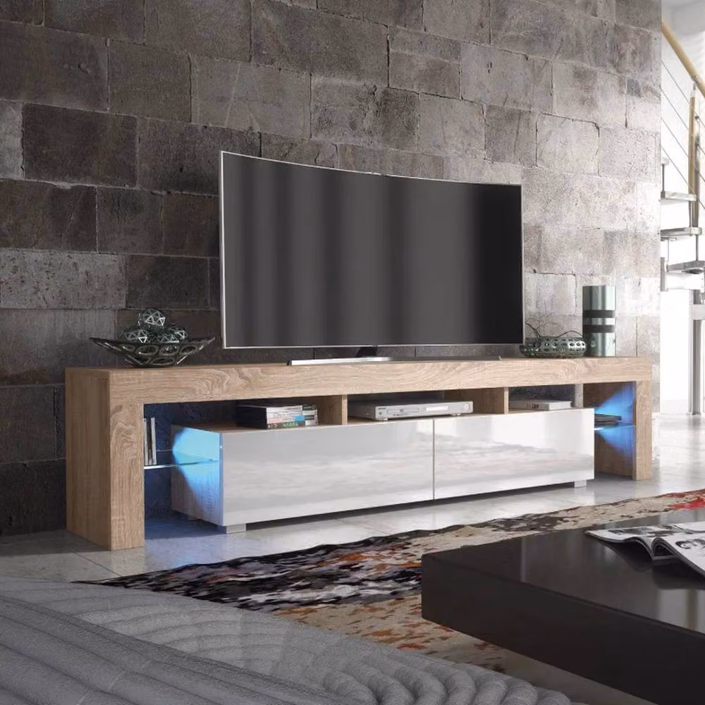 Mex Furniture Pawnora Modern TV Unit and Sideboard Cabinet in Oak and White Glossy Wood Finish – 3
