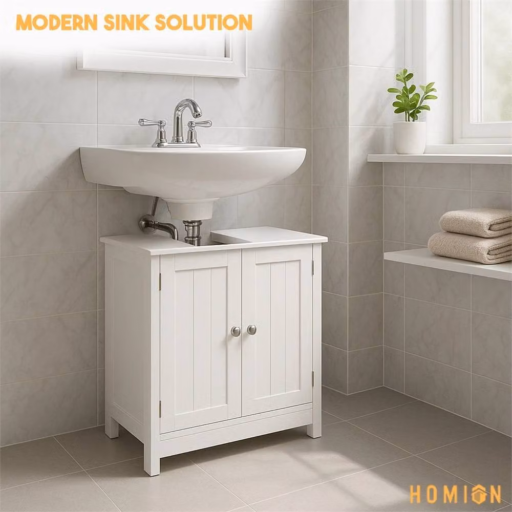Nordara White Under Sink Bathroom Vanity Unit with Hinged Doors and Internal Shelves – 2