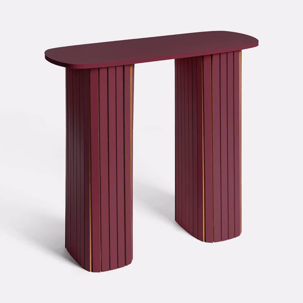 OHS Madison Ribbed Engineered Wood Console Table in Dark Red – 2