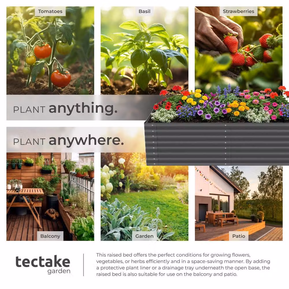 tectake Blomma Raised Garden Bed in Grey Galvanised Steel, W: 200 cm, D: 100 cm, H: 62 cm – 5