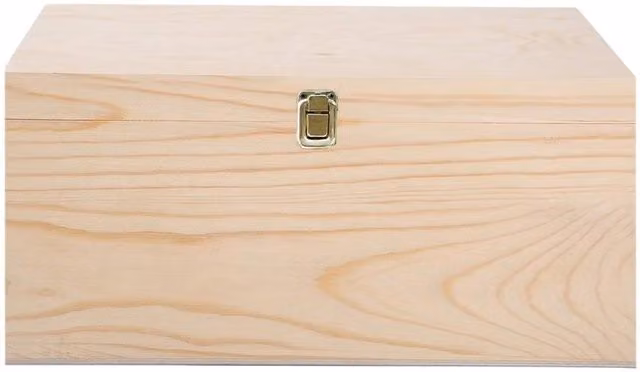 FLAVORA Small Natural Finish Solid Wood Storage Box with Lid, Brown/Sand, W: 50 cm