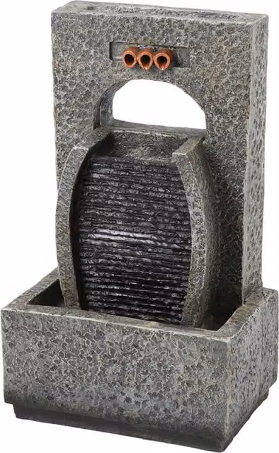Livingandhome Solar Powered Square Stone Cascade Waterfall Fountain in Grey