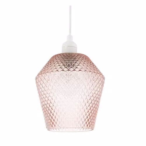 Happy Homewares Modern Pink Glass Diamond Design Pendant Lamp Shade, W/D/H: 17 x 17 x 17 cm – 1