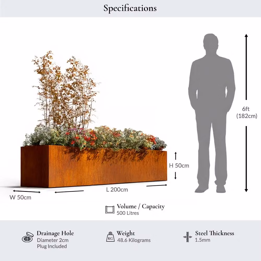 Access Garden Products 200cm Corten Steel Trough Planter with Feet in Brown – 2