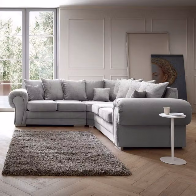 Abakus Direct Verona L-Shaped Corner Sofa in Light Grey Crushed Chenille, W/D/H: 245 x 245 x 80 cm