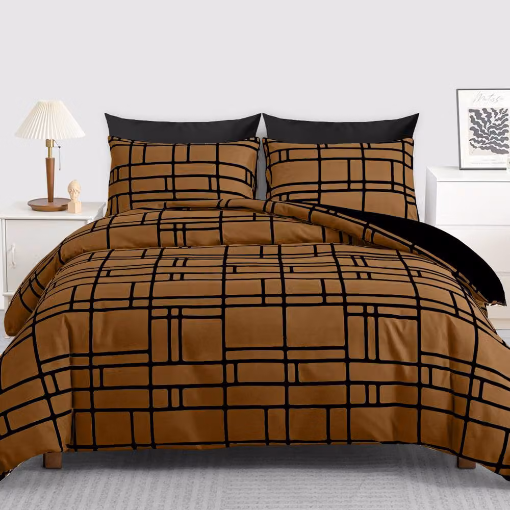 Pamposh Reversible Microfibre Duvet Cover and Pillowcase Set in Brown, Double, W: 140 cm x H: 200 cm – 2