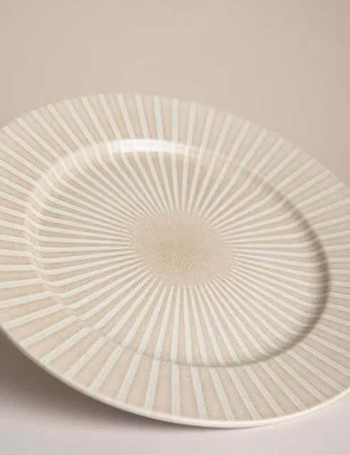 M&S Beige Striped Reactive Stoneware Dinner Plate for Adults, Dishwasher Safe