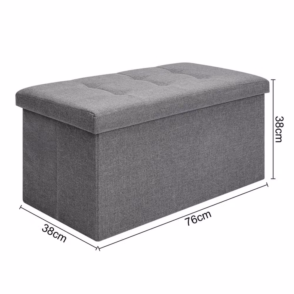 EONLION Grey Storage Seat Stool and Toy Chest with Padded Top, W/D/H: 76 x 50 x 38 cm – 2