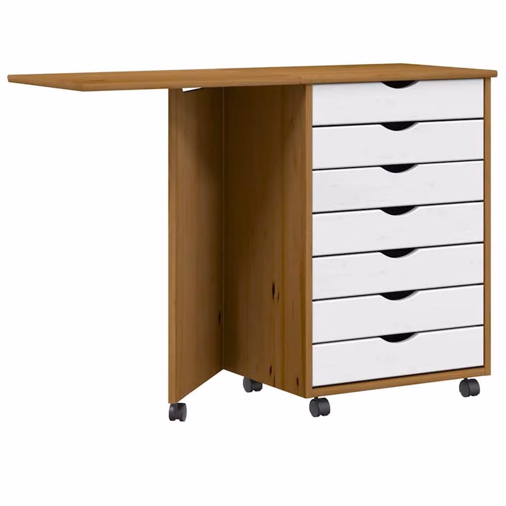 Berkfield Home Rolling Cabinet with Desk in Moss Honey Brown Solid Wood Pine, W: 74.5 cm, D: 39 cm, H: 105.5 cm – 2