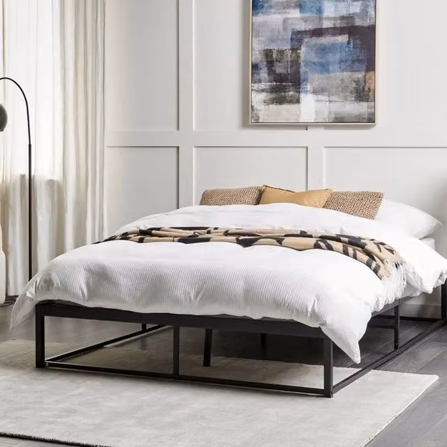 Wyld and Coco Ironline Black Metal Bed Frame, Double 4ft6, No Headboard
