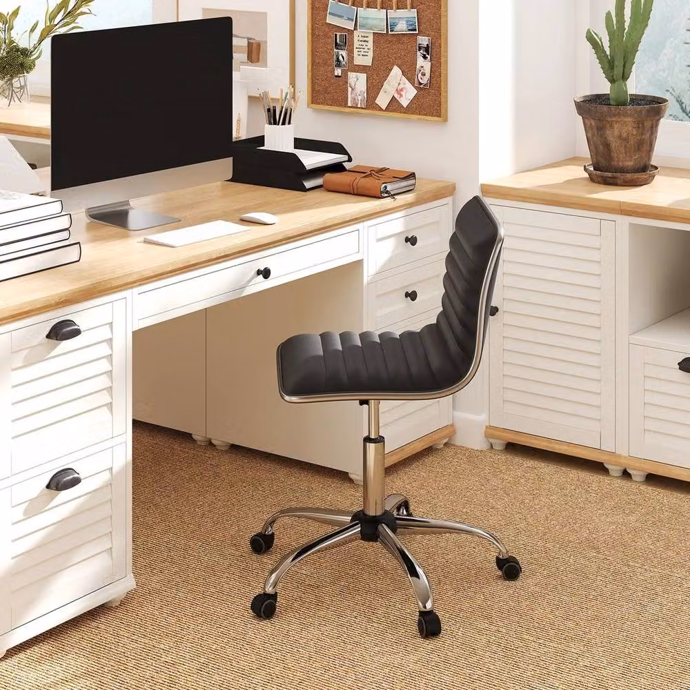 VOGREX Black Adjustable Swivel Task Office Chair with Castors and Synthetic Leather Finish – 2