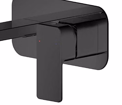 Nuie WIN428 Windon Modern Wall Mounted 2 Hole Basin Mixer Tap with Single Lever Handle and Plate, Matt Black – 2