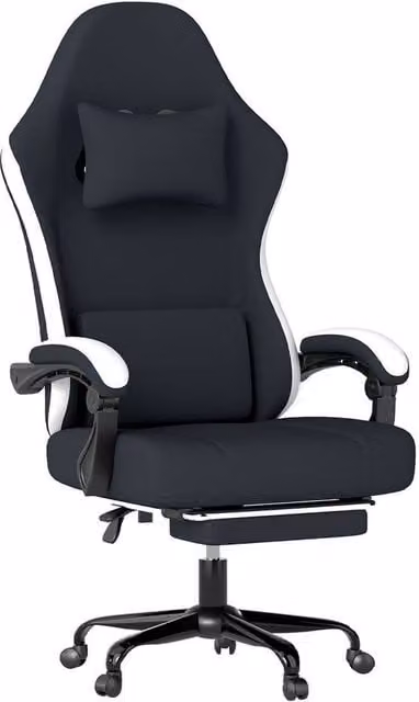 Levede Black Fabric Gaming Recliner Chair with Adjustable Height and 360 Degree Swivel