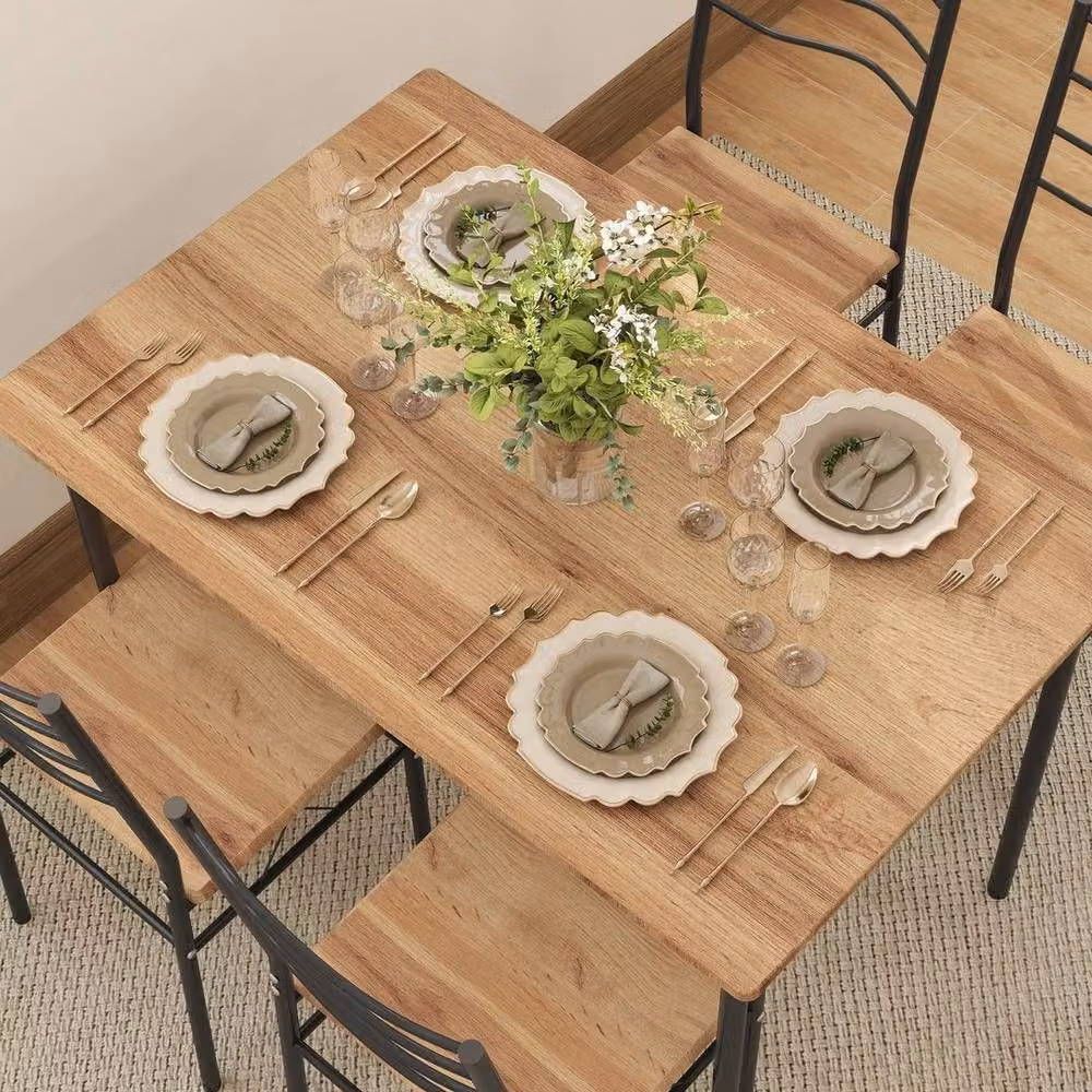 Kelvenix Modern 5 Piece Compact Dining Table and Chair Set in Brown and Black – 3