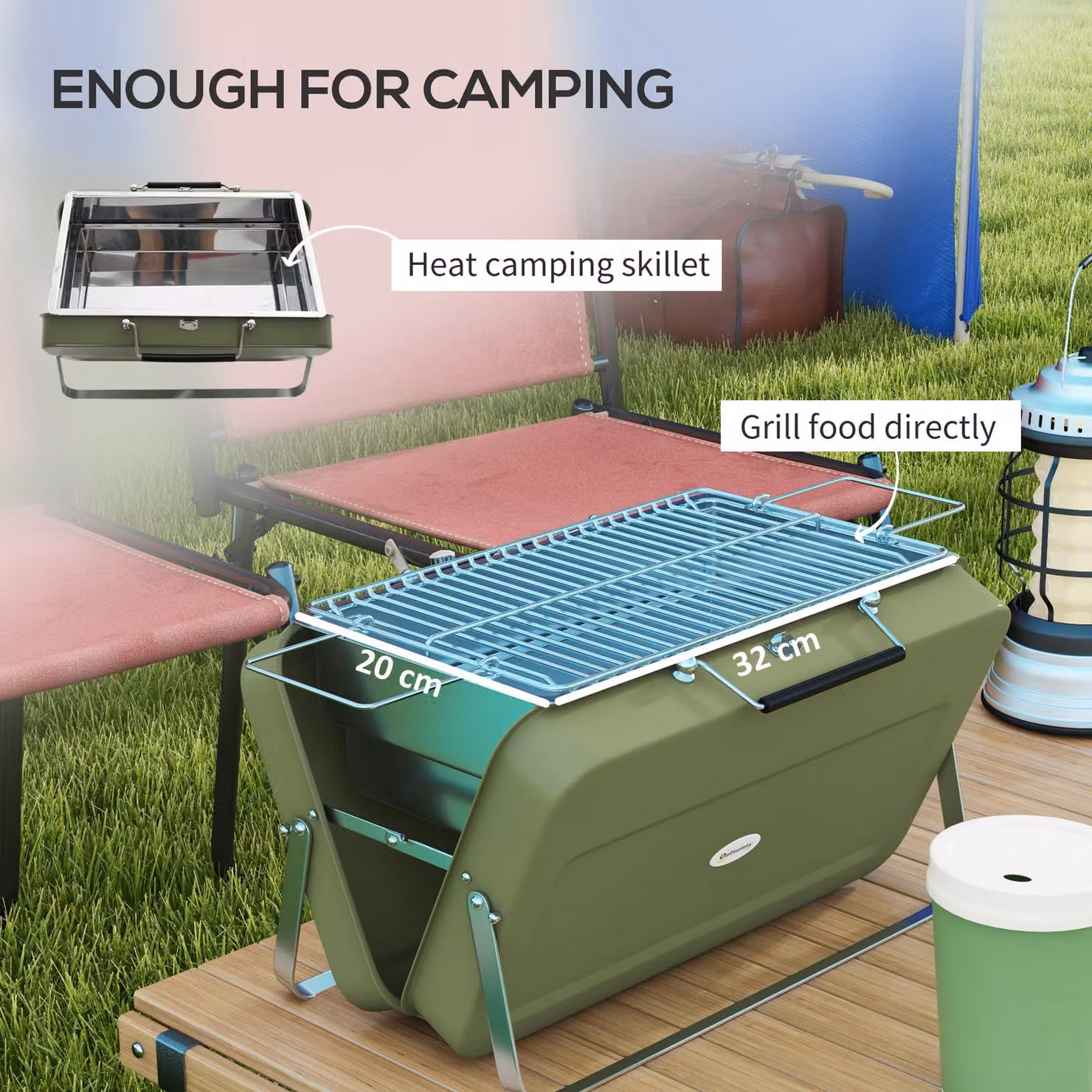 Outsunny Foldable Tabletop Charcoal Barbecue Grill in Green – 6