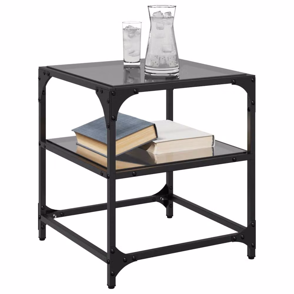 Berkfield Home Set of 2 Square Coffee Tables with Black Glossy Glass Tops and Steel Legs, W/D/H: 40 x 40 x 45 cm – 3