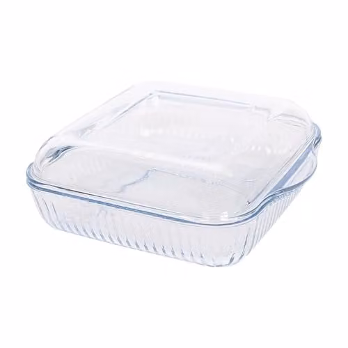 Argon Tableware Optical Square Glass Oven Dish with Lid, Transparent, W: 24 cm, D: 21 cm, H: 7 cm