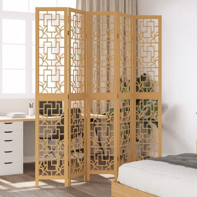 Berkfield Home 5 Panel Room Divider in Brown Solid Paulownia Wood