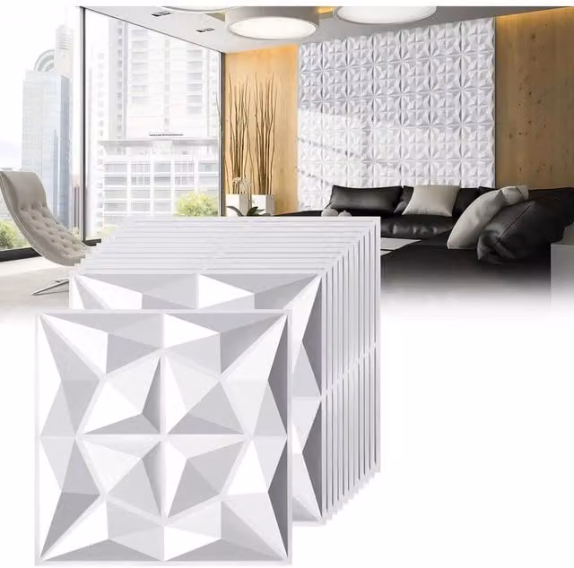 NESTLUNE 12-Pack White Diamond Design 3D Geometric Soundproofing Wall Panels