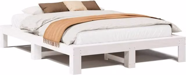 Berkfield Home White Solid Pine Wood Bed Frame W/D/H: 140 x 200 cm