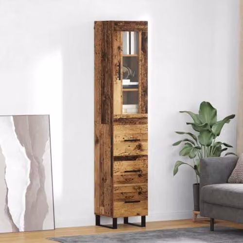 vidaXL Modern Tall Highboard in Old Wood and Metal, Brown or Black, W/D/H: 34.5 x 34.0 x 180.0 cm – 2