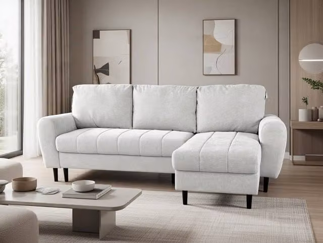DS Living Sienna 3 Seater Left Hand Facing Storage Sofa Bed in Silver Grey Fabric, W/D/H: 140 x 200 cm