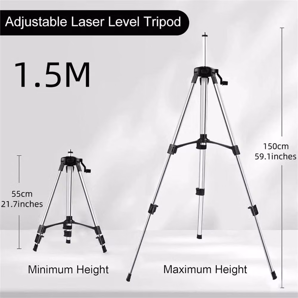 Nordara Adjustable Aluminum Laser Level Tripod Stand with Bag, Silver, 1.5m – 2