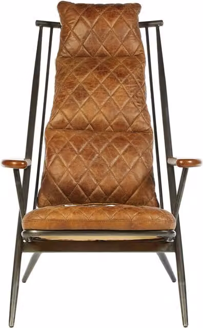 Fifty Five South Brown Leather Tub Chair with Armrests and Metal Frame