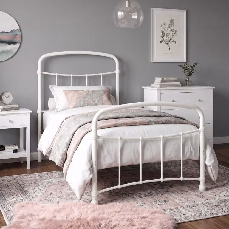 Arcforge White Metal Bed Frame with Curved Headboard, W/D/H: 90 x 190 cm