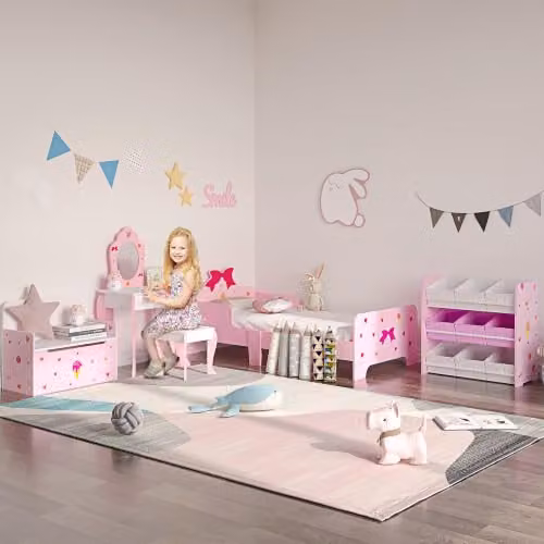 ZONEKIZ Kids Dressing Table with Mirror and Stool in Pink for Ages 3-6 Years – 2