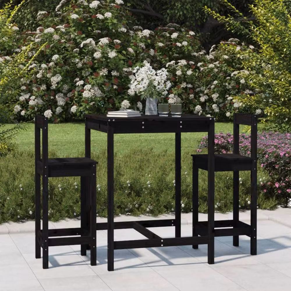 Berkfield Home 3 Piece Rustic Black Solid Wood Pine Garden Bar Set – 2