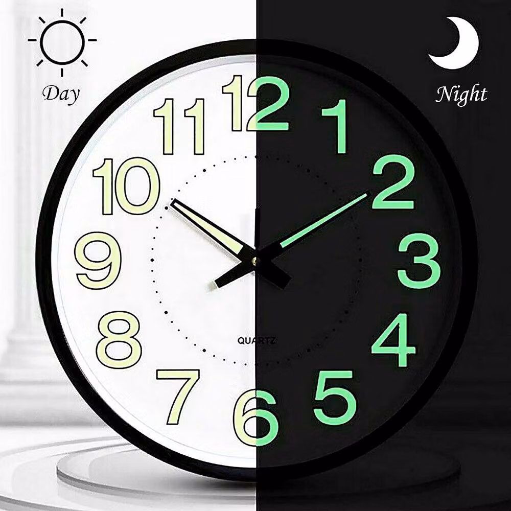 YnysTec Large Round Wall Clock in White, Silent Quartz Movement with Luminous Glow in the Dark – 2
