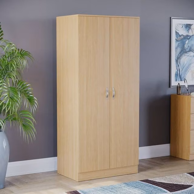 HD Designs 2 Door MDF Wardrobe in Brown, H 170 cm x W 76 cm x D 47 cm – 1