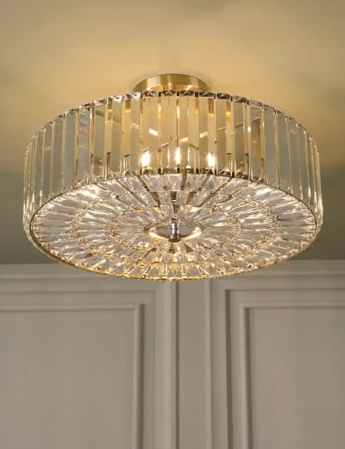 Laura Ashley Fernhurst Semi Flush Ceiling Light in Antique Brass with Crystal and Glass